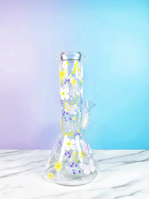 Healing Butterfly & Floral Beaker Glass Bong | Blooming Serenity Healing Butterfly & Floral Beaker Glass Bong | Blooming Serenity