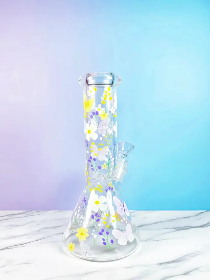 Healing Butterfly & Floral Beaker Glass Bong | Blooming Serenity Healing Butterfly & Floral Beaker Glass Bong | Blooming Serenity