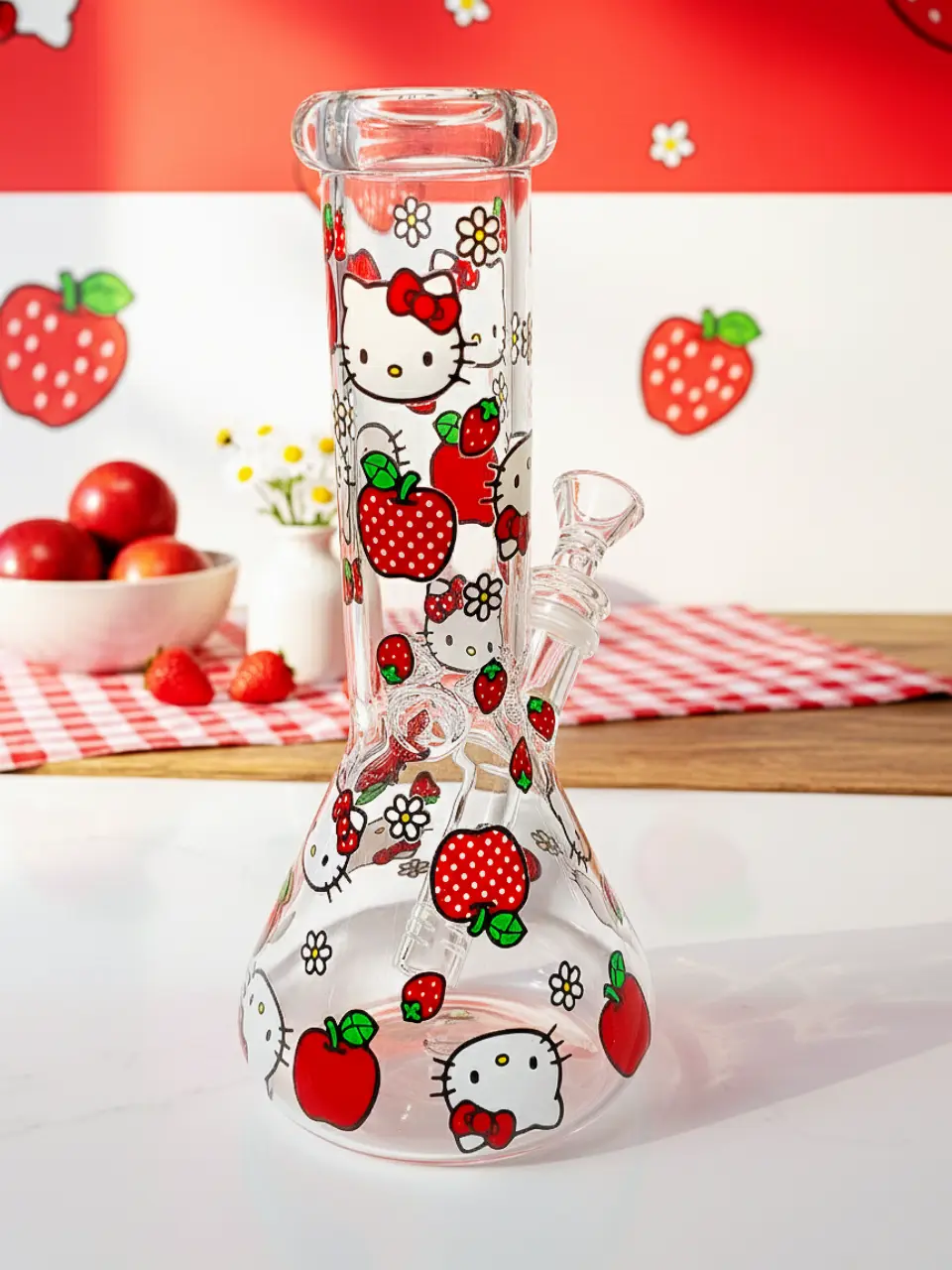 Hello Kitty Apple & Strawberry Beaker Glass Bong | Vibrant Sweetheart