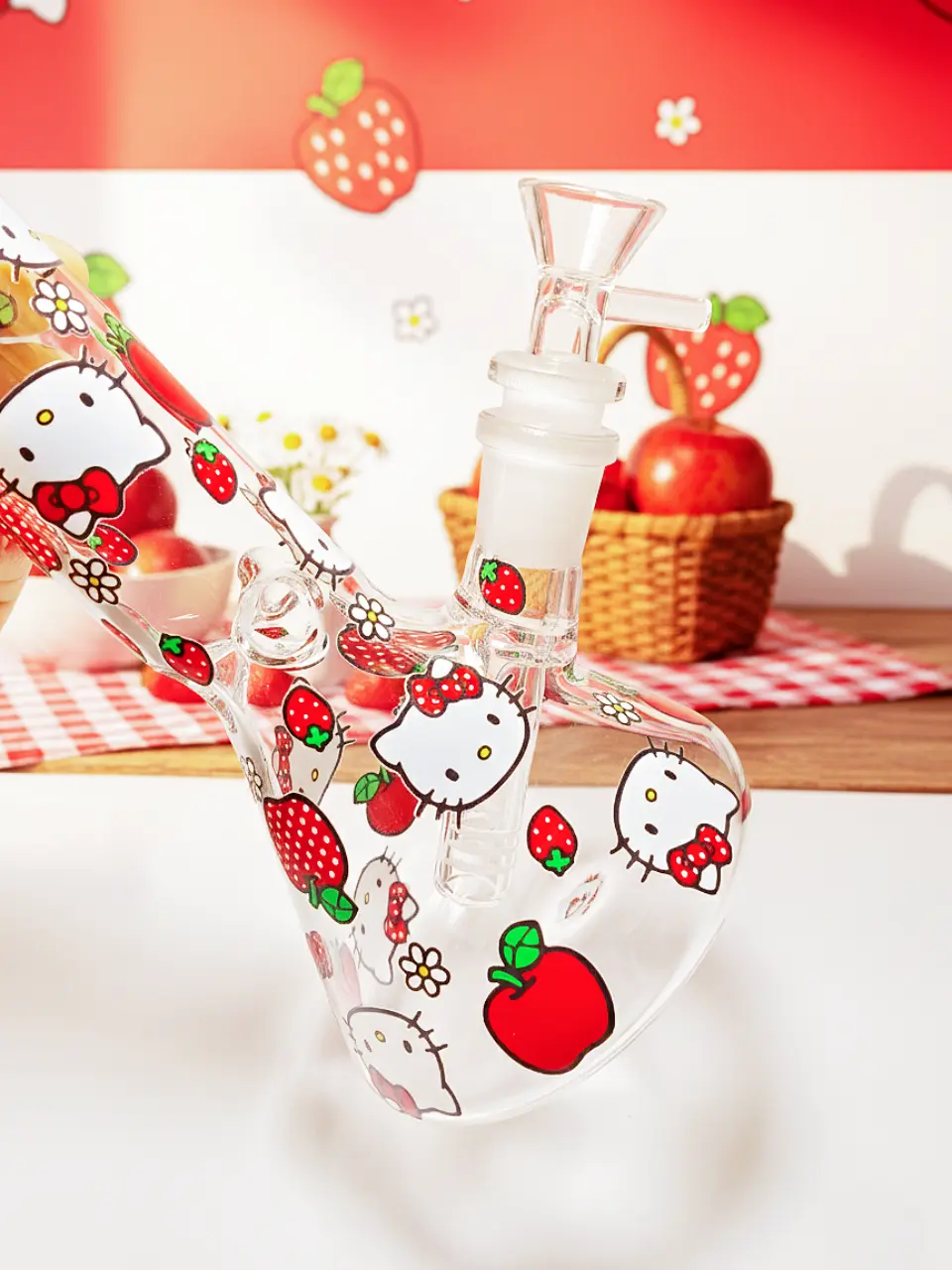 Hello Kitty Apple & Strawberry Beaker Glass Bong | Vibrant Sweetheart