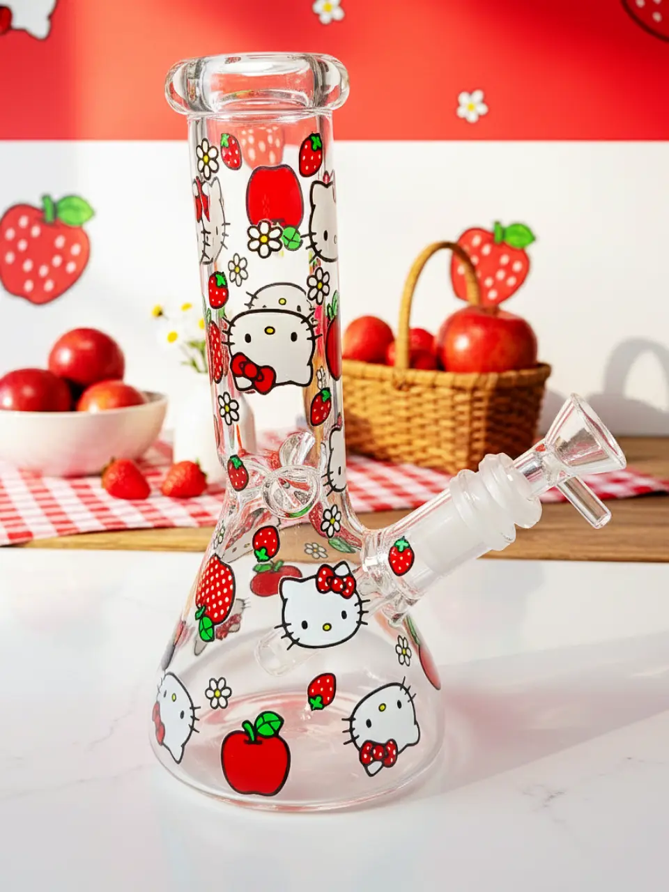 Hello Kitty Apple & Strawberry Beaker Glass Bong | Vibrant Sweetheart