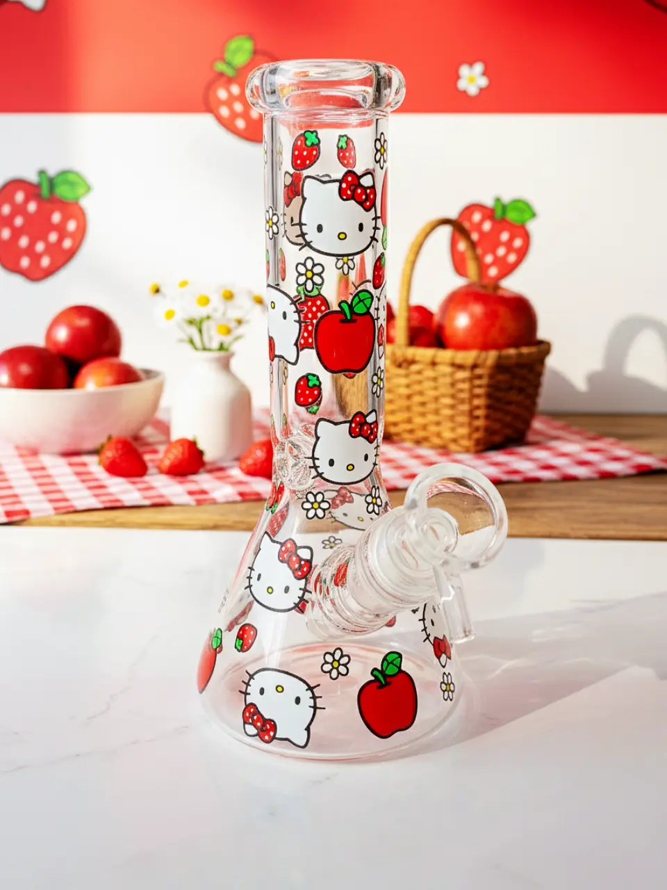 Hello Kitty Apple & Strawberry Beaker Glass Bong | Vibrant Sweetheart