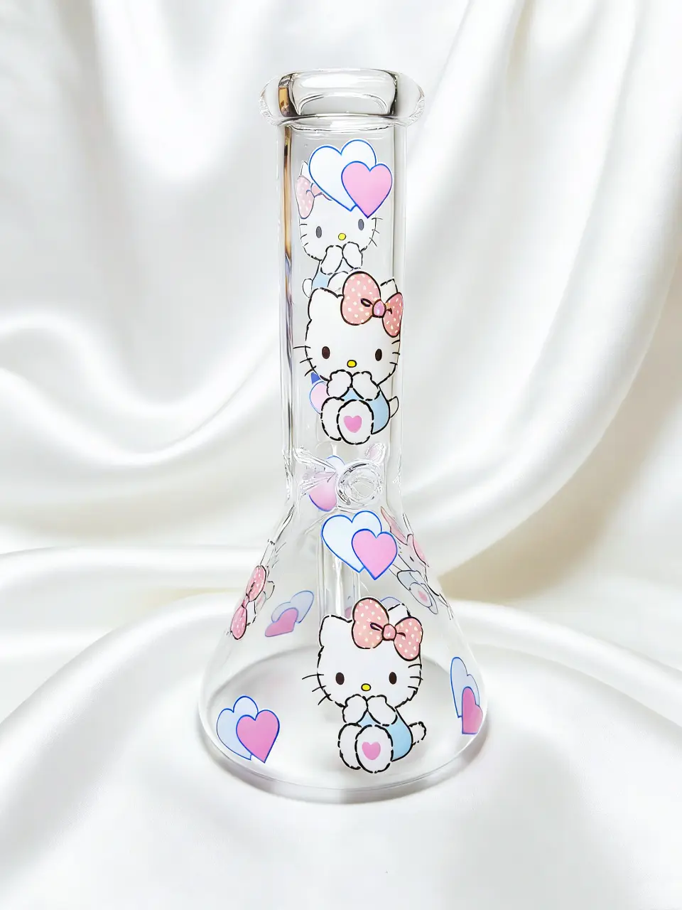 Hello Kitty Blue & Pink Heart Beaker Glass Bong | Ice Crystal First Love