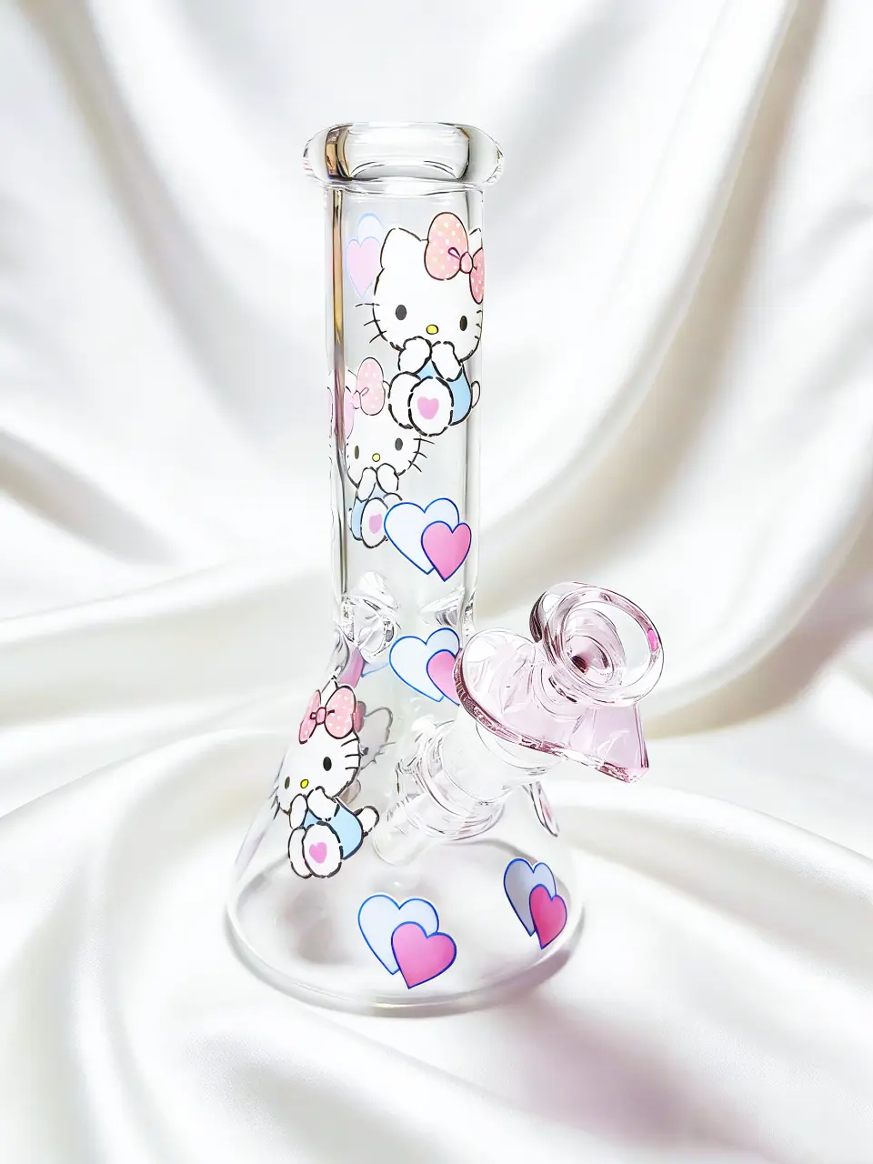 Hello Kitty Blue & Pink Heart Beaker Glass Bong | Ice Crystal First Love