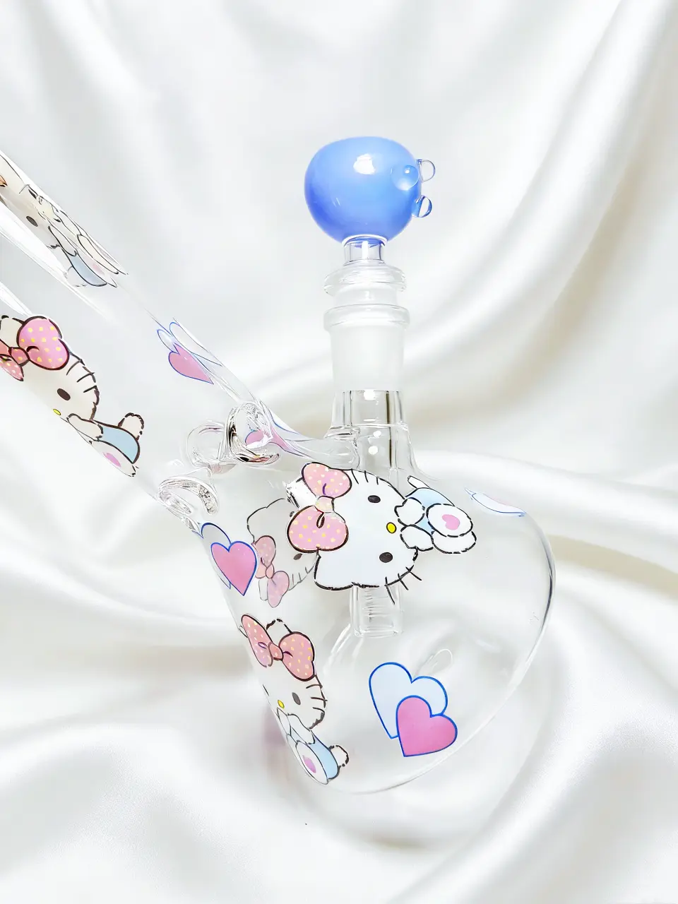 Hello Kitty Blue & Pink Heart Beaker Glass Bong | Ice Crystal First Love