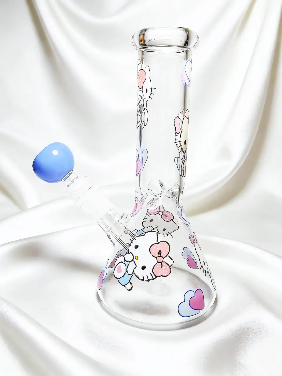 Hello Kitty Blue & Pink Heart Beaker Glass Bong | Ice Crystal First Love
