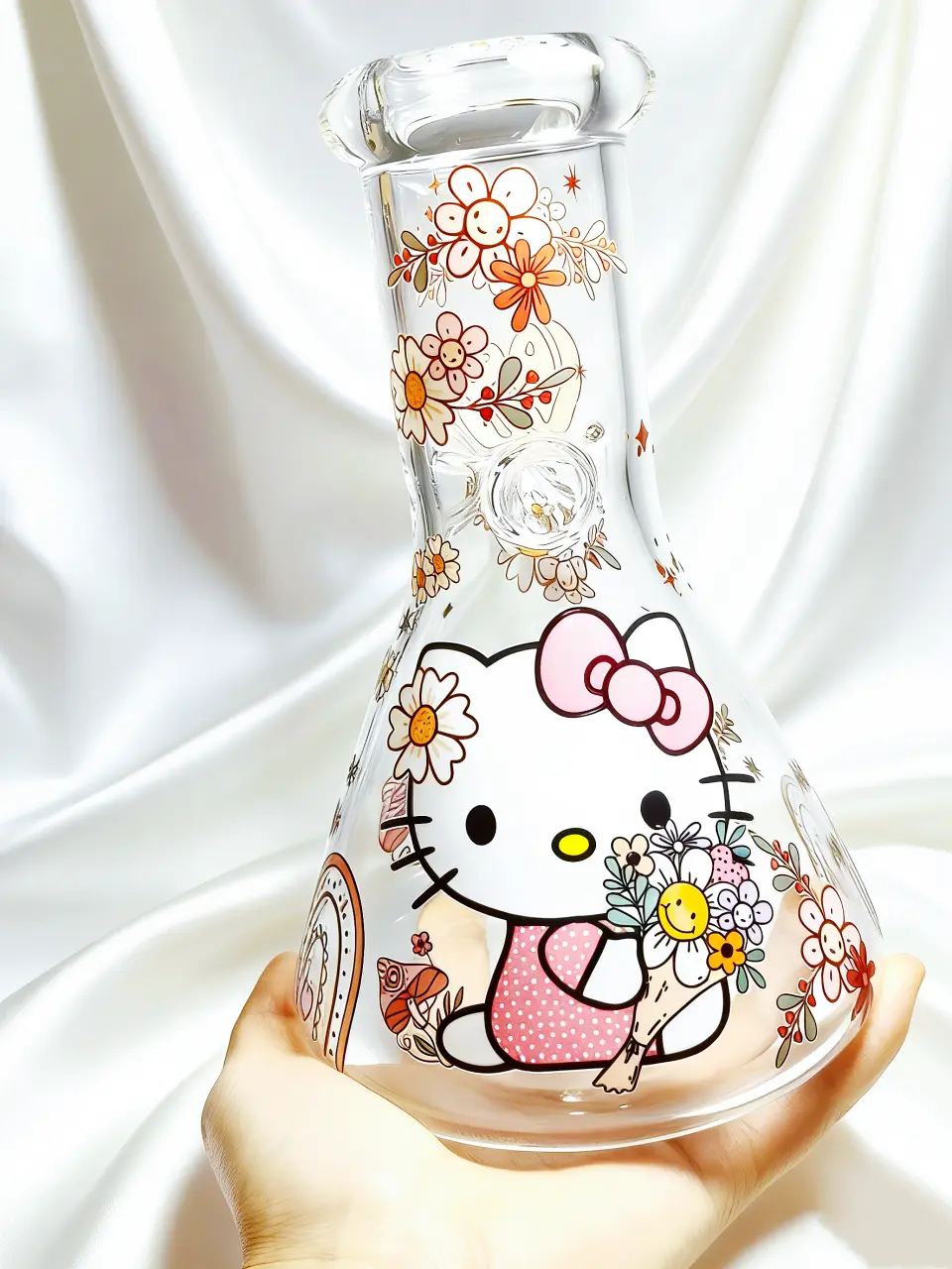 Hello Kitty Bouquet & Rainbow Beaker Glass Bong | Pastel Garden Dream