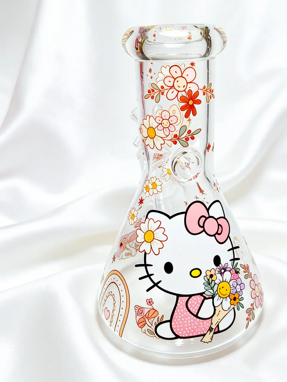 Hello Kitty Bouquet & Rainbow Beaker Glass Bong | Pastel Garden Dream