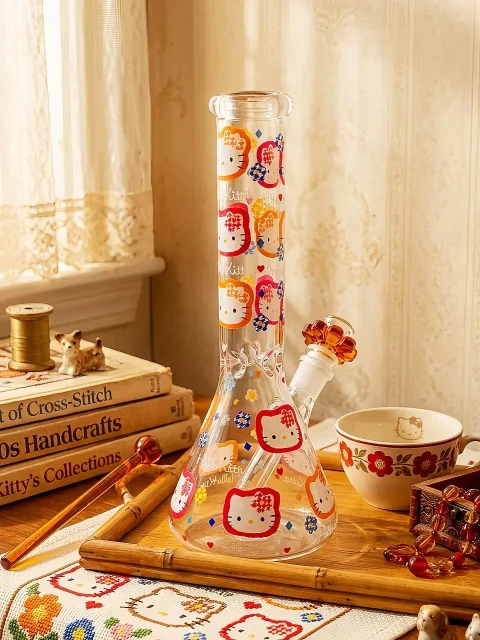 Hello Kitty Classic Floral Pop Art Beaker Glass Bong | Vintage Glow Hello Kitty Classic Floral Pop Art Beaker Glass Bong | Vintage Glow