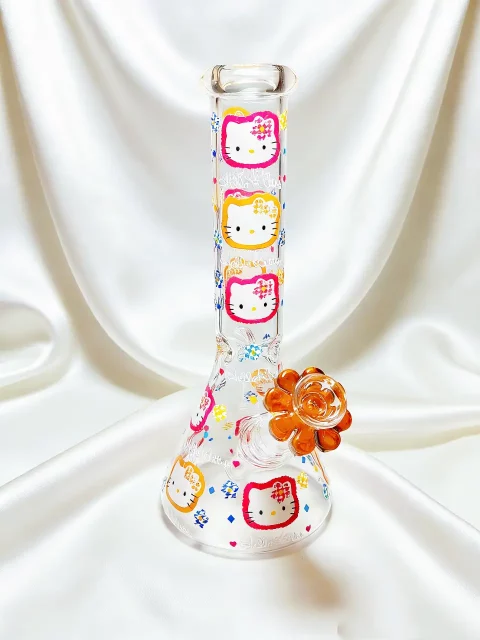 Hello Kitty Classic Floral Pop Art Beaker Glass Bong | Vintage Glow