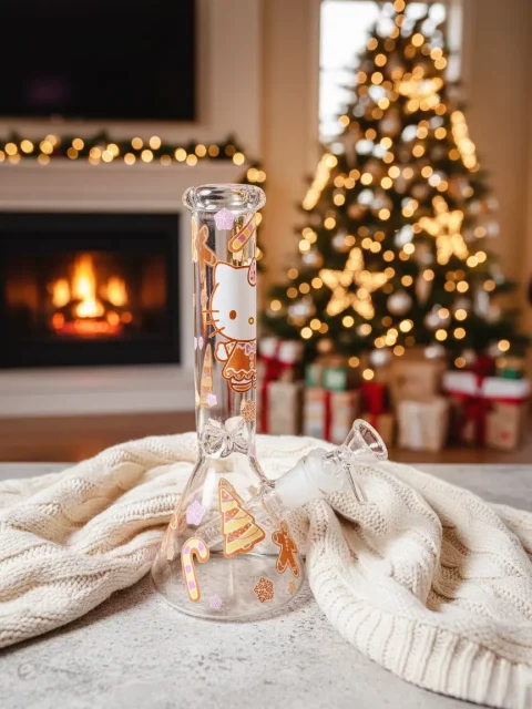 Hello Kitty Gingerbread Christmas Beaker Glass Bong | Holiday Warmth Hello Kitty Gingerbread Christmas Beaker Glass Bong | Holiday Warmth