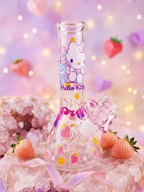 Hello Kitty Strawberries Daisies Beaker Glass Bong | Sweetheart Party