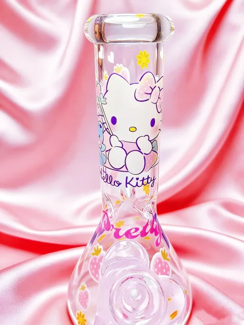Hello Kitty Strawberries Daisies Beaker Glass Bong | Sweetheart Party Hello Kitty Strawberries Daisies Beaker Glass Bong | Sweetheart Party