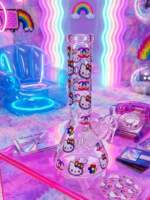 Hello Kitty × Chanel Rainbow Beaker Glass Bong | Neon Sweetheart