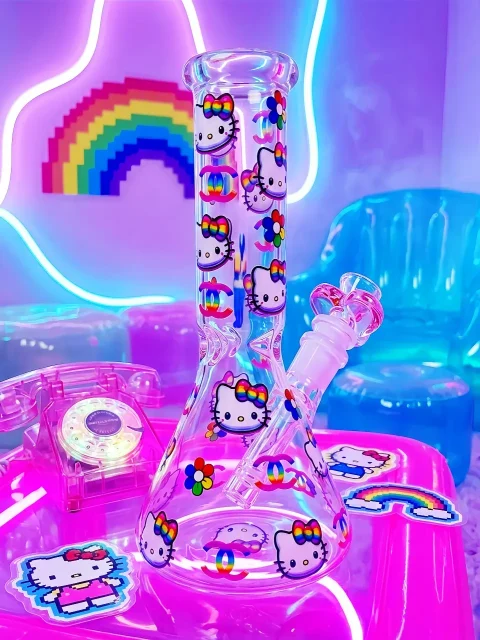 Hello Kitty × Chanel Rainbow Beaker Glass Bong | Neon Sweetheart Hello Kitty × Chanel Rainbow Beaker Glass Bong | Neon Sweetheart