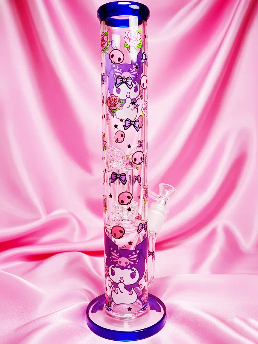 Kuromi Gothic Lolita Rose Skull Straight Tube Glass Bong | Rebel Sweetheart