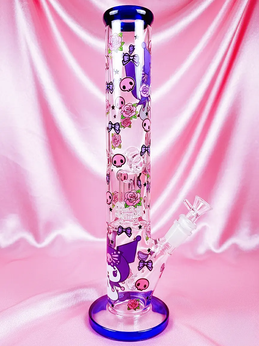 Kuromi Gothic Lolita Rose Skull Straight Tube Glass Bong | Rebel Sweetheart