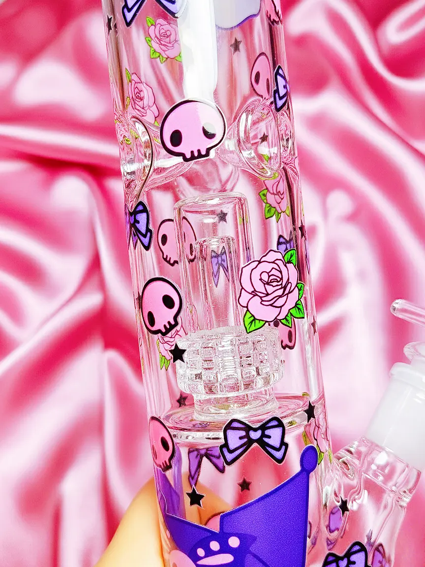Kuromi Gothic Lolita Rose Skull Straight Tube Glass Bong | Rebel Sweetheart