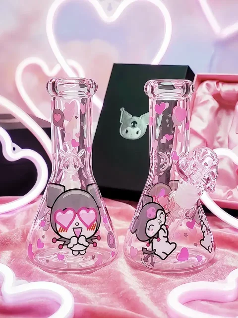 Kuromi Heart Party Beaker Glass Bong | PPink Rebel Romance Kuromi Heart Party Beaker Glass Bong | PPink Rebel Romance