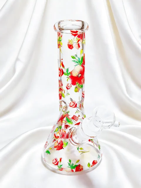 Vintage Red Poppy Beaker Glass Bong | Passionate Blooms Vintage Red Poppy Beaker Glass Bong | Passionate Blooms