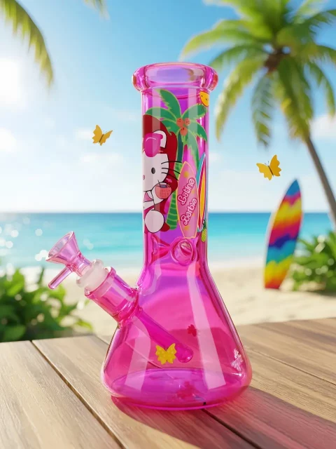 Pink Iridescent Hello Kitty Beaker Glass Bong | Palm Beach Holiday Pink Iridescent Hello Kitty Beaker Glass Bong | Palm Beach Holiday