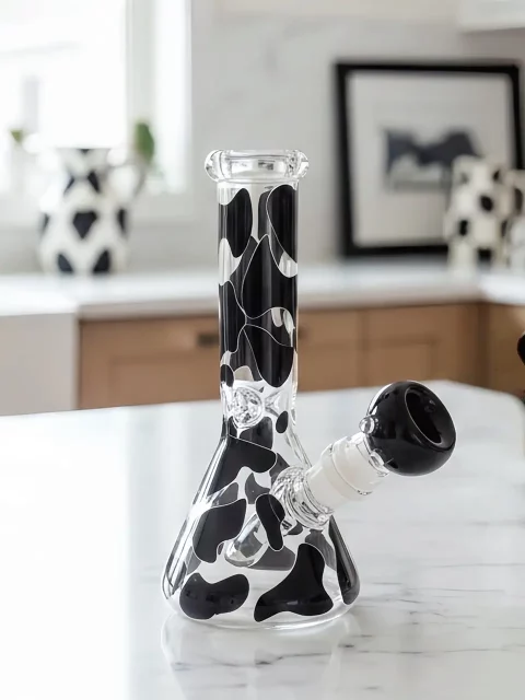 Black Cow Print Beaker Glass Bong | Pastoral Chill