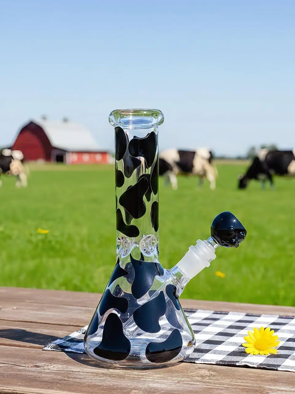 Black Cow Print Beaker Glass Bong | Pastoral Chill