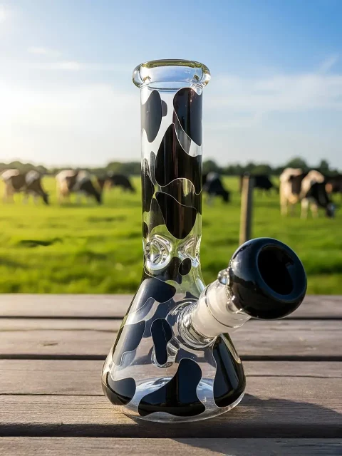 Black Cow Print Beaker Glass Bong | Pastoral Chill