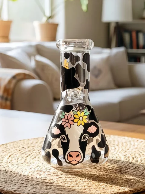 Black & White Cow Print Beaker Glass Bong | Pastoral Cow Dream