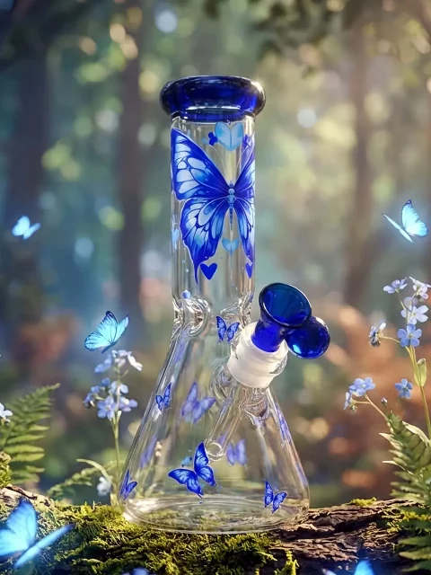 Blue Butterfly Beaker Glass Bong | Mystic Night Dream