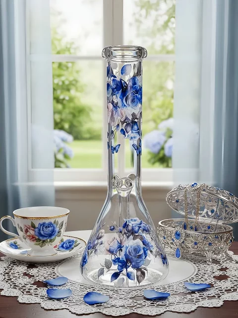 Blue Rose & Mystic Butterfly Beaker Glass Bong | Blue Dream Manor Blue Rose & Mystic Butterfly Beaker Glass Bong | Blue Dream Manor