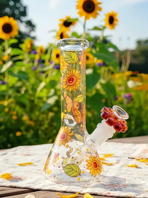 Bunflower & Butterfly Beaker Glass Bong | Autumn Garden Dream