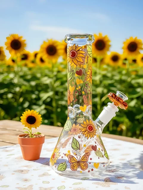 Bunflower & Butterfly Beaker Glass Bong | Autumn Garden Dream