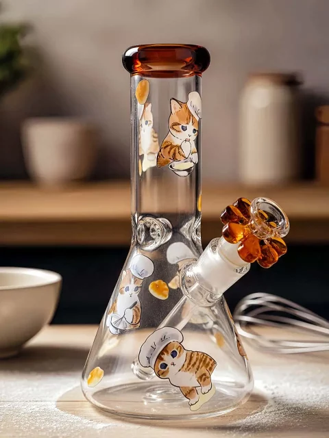 Chef Cat Vintage Amber Beaker Glass Bong | Warm Healing Vibes