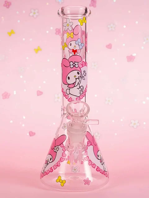 Cherry Pink Melody Beaker Glass Bong | Soft Anime Girl Vibes