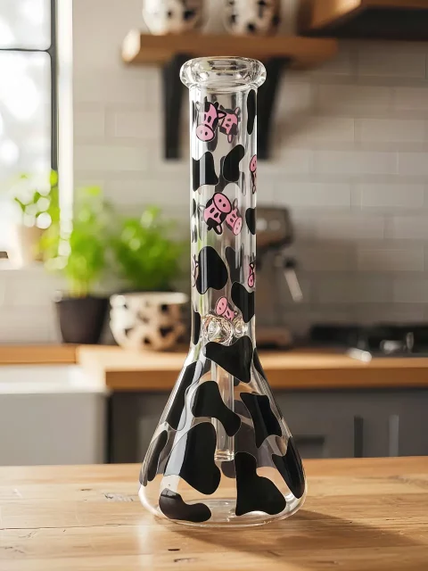 Cow Print and Cow Faces Beaker Glass Bong | Farm Style Cow Print and Cow Faces Beaker Glass Bong | Farm Style