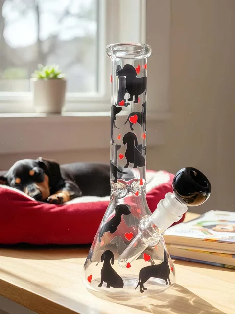 Dachshund Beaker Glass Bong with Hearts | Pop Art Cute