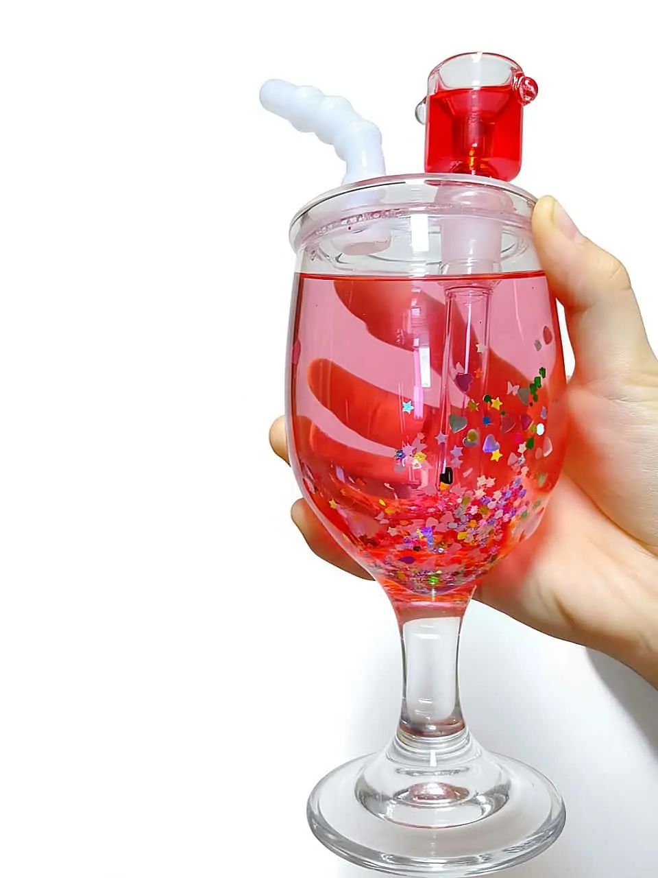 Dreamy Goblet Glycerin Glass Bong | Pink Crystal Sweetheart