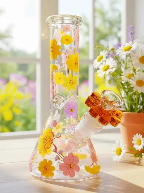 Floral Beaker Glass Bong | Summer Garden Bliss