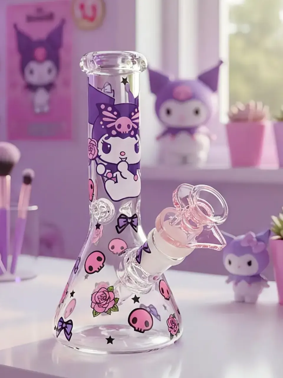 Kuromi Gothic Rose Beaker Glass Bong | Dark Sweetheart