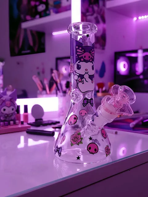 Kuromi Gothic Rose Beaker Glass Bong | Dark Sweetheart Kuromi Gothic Rose Beaker Glass Bong | Dark Sweetheart