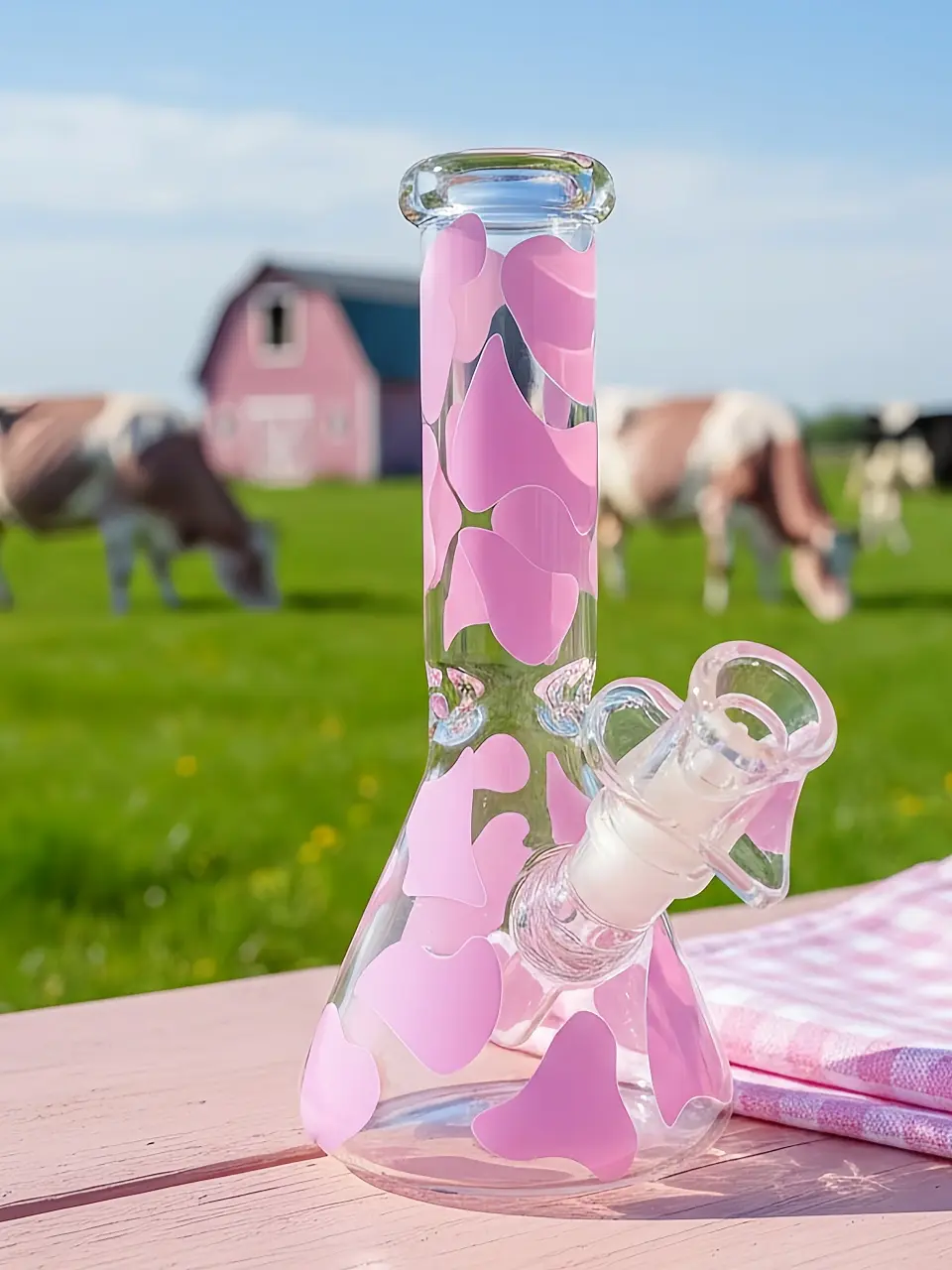 Lavender Cow Print Beaker Glass Bong | Purple Pasture Dream
