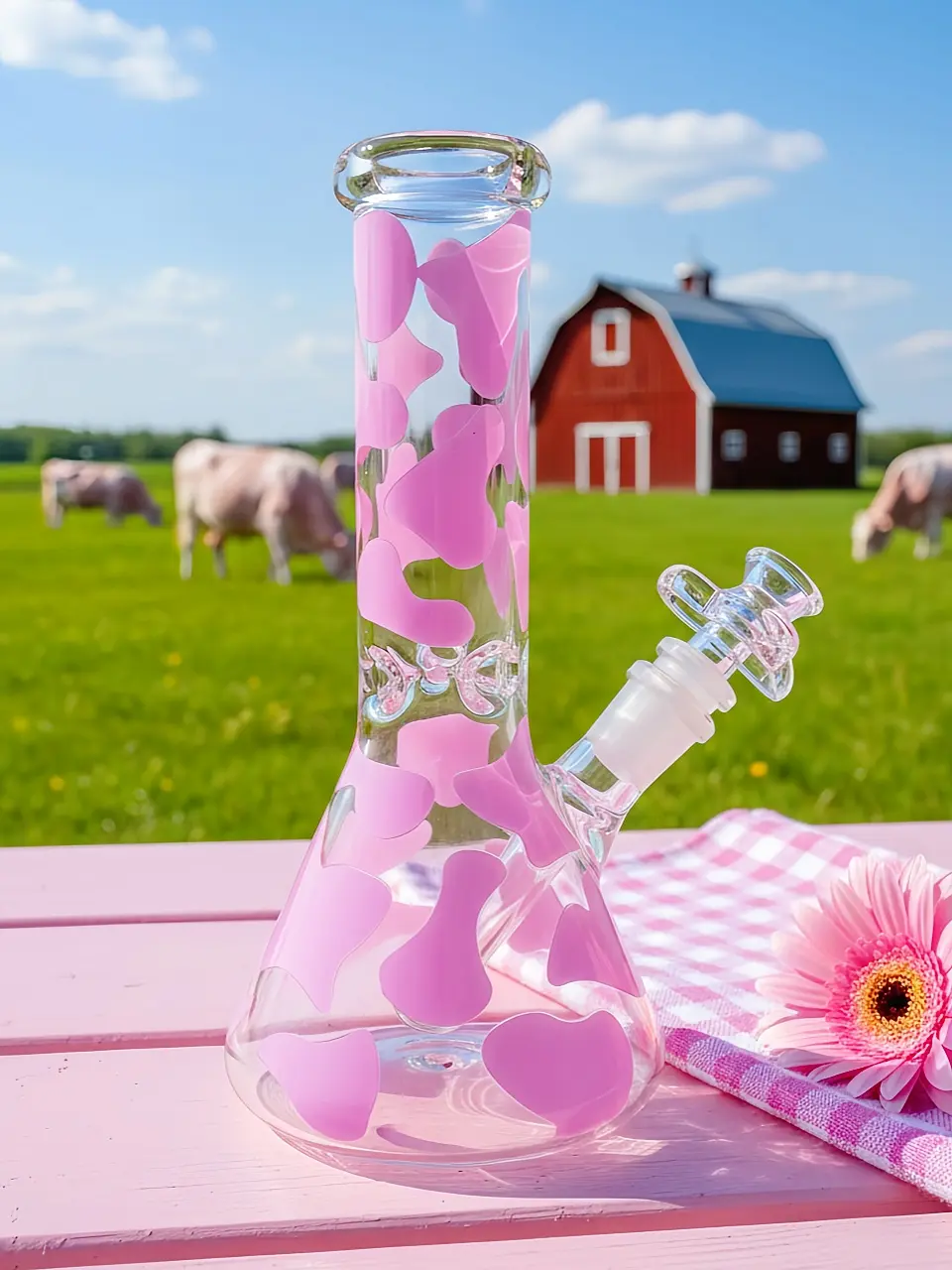 Lavender Cow Print Beaker Glass Bong | Purple Pasture Dream