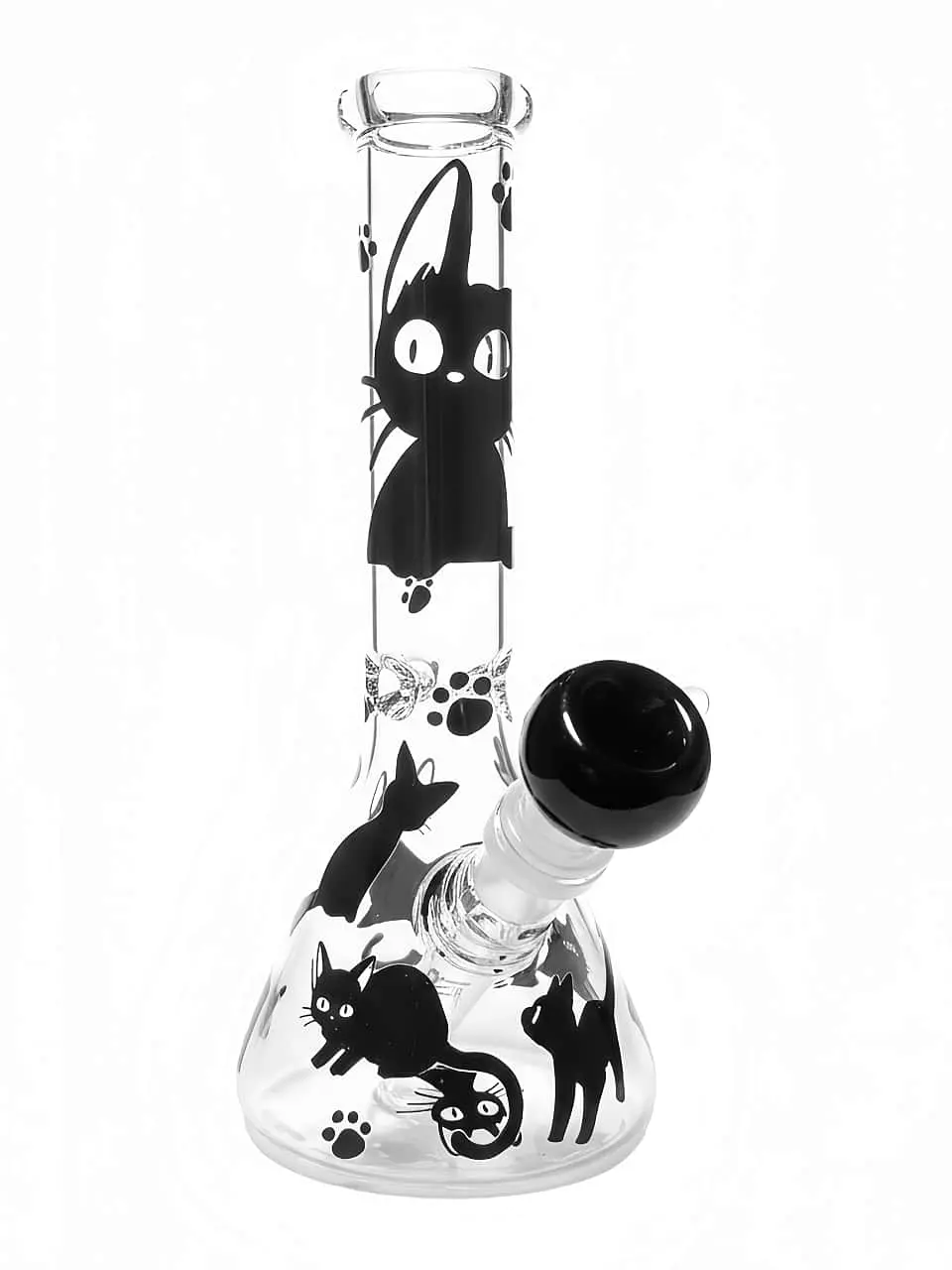 Minimal Black Cat Beaker Glass Bong | Dark Night Elf