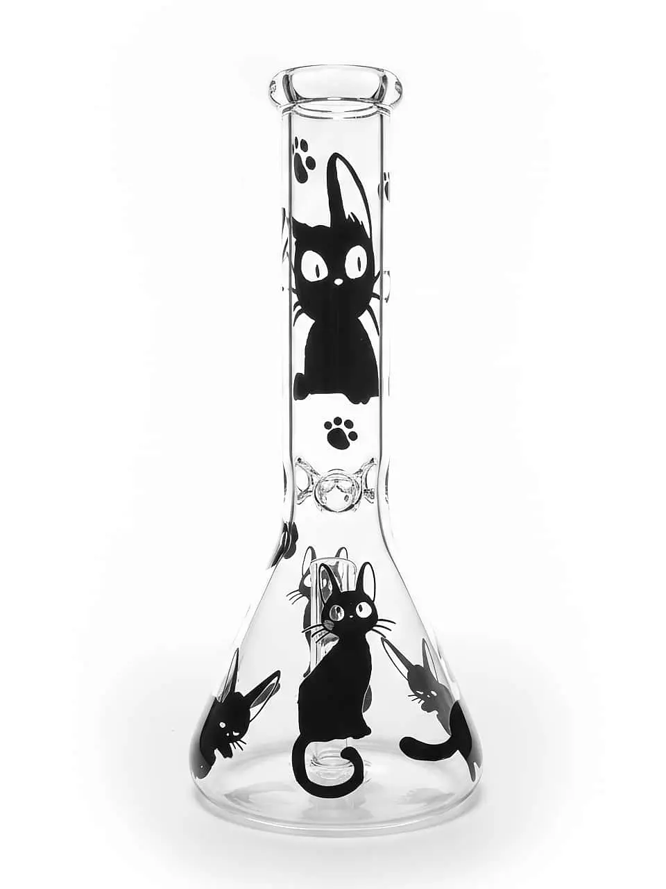 Minimal Black Cat Beaker Glass Bong | Dark Night Elf