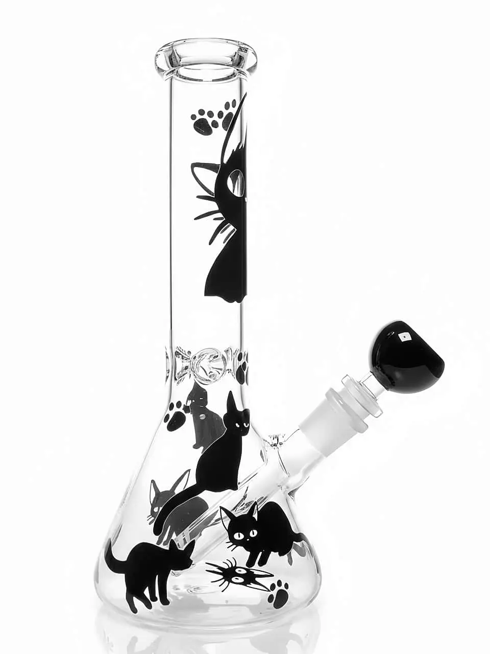 Minimal Black Cat Beaker Glass Bong | Dark Night Elf