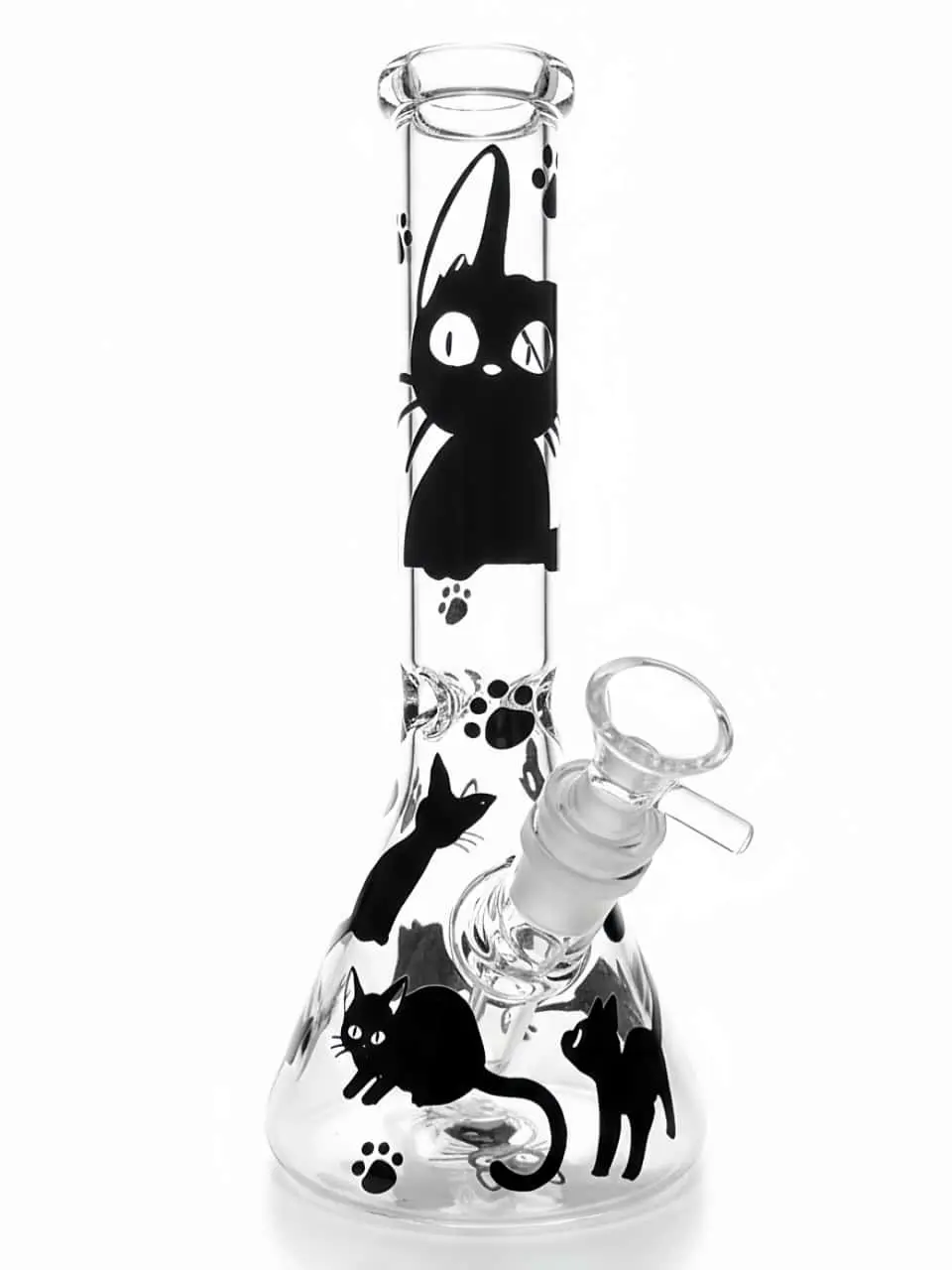 Minimal Black Cat Beaker Glass Bong | Dark Night Elf