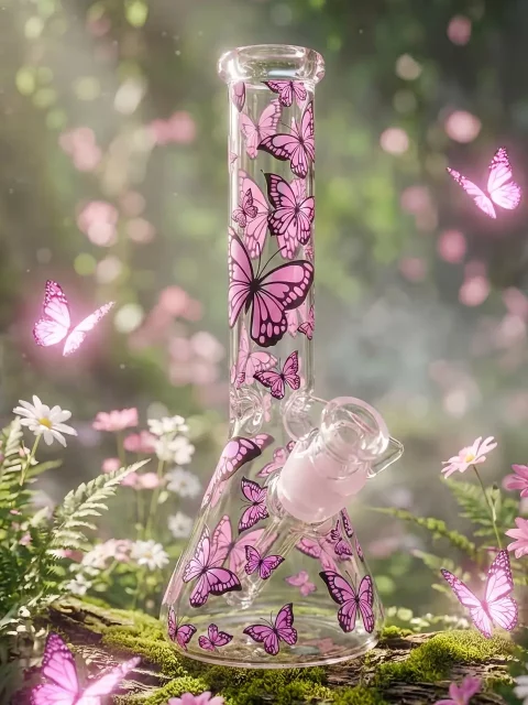 Pink Butterfly Beaker Glass Bong | Soft Dream Aesthetic
