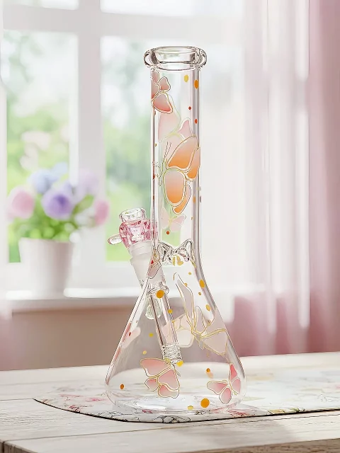 Pink Crystal Butterfly Beaker Glass Bong | Sweet & Girly Edition Pink Crystal Butterfly Beaker Glass Bong | Sweet & Girly Edition