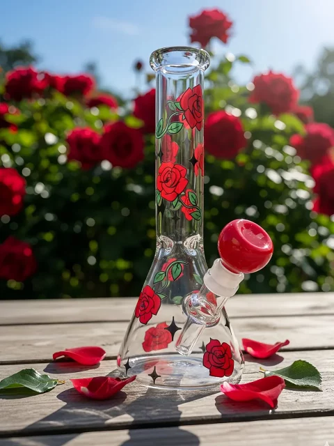 Rose Whisper Beaker Glass Bong | Dark Romantic Garden Edition Rose Whisper Beaker Glass Bong | Dark Romantic Garden Edition